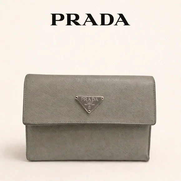 Prada Saffiano Leather Trifold Wallet - Sage - Picture 1 of 16